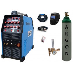 Spawarka TIG 210 AC/DC pulse Sherman + przyłbica V2a + butla + reduktor z rotametrem