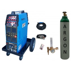 Zestaw spawalniczy TIG 320 AC/DC pulse WS-7,5LT, wózek platformowy TIG + przyłbica V2a + butla + reduktor z rotametrem
