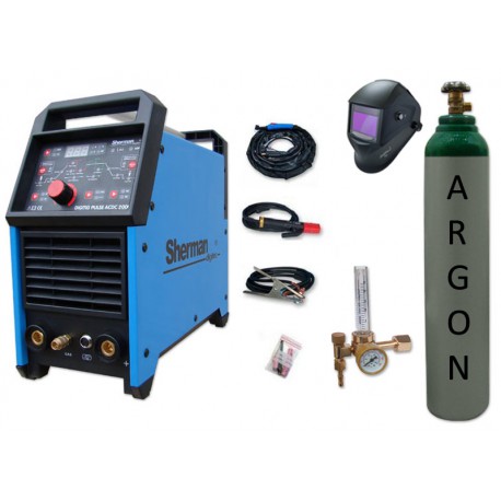 Spawarka DIGITIG 200GD AC/DC pulse Sherman + przyłbica V2a + butla + reduktor z rotametrem