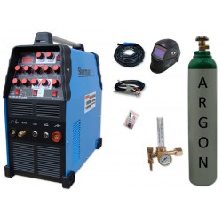 Spawarka TIG 210 AC/DC pulse Sherman + przyłbica V2a + butla + reduktor z rotametrem