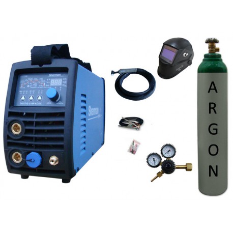 Spawarka Sherman DIGITIG 216P AC/DC inwertorowa + przyłbica V2a + butla + reduktor z rotametrem