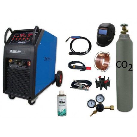 Spawarka MTM 251 + butla CO2 6kg + reduktor dwumanometrowy + przyłbica samościemniająca V1a + drut + adaptor + spawmix