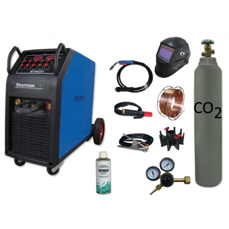 Spawarka MTM 251 + butla CO2 6kg + reduktor arg/co2 + przyłbica samościemniająca V2a + drut + adaptor + spawmix