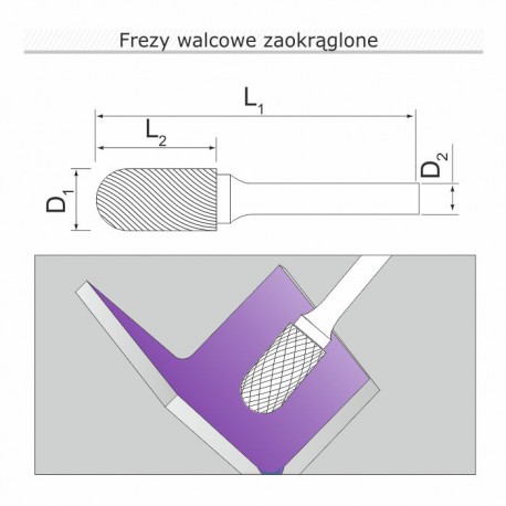 Frez walcowy z ostrzami na czole B082006