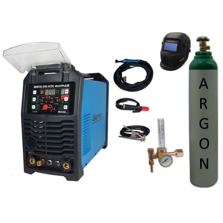 Spawarka Sherman DIGITIG 200 AC/DC Multipulse + przyłbica V3b + butla + reduktor rotametr