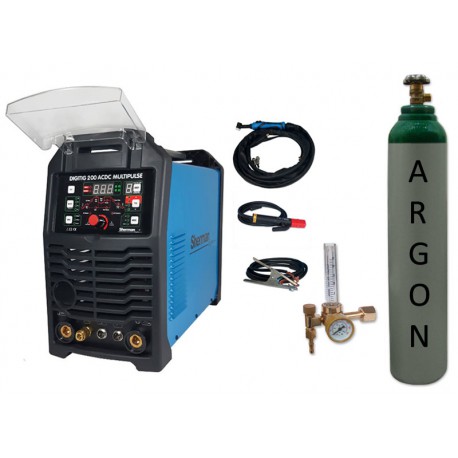 Spawarka Sherman DIGITIG 200 AC/DC Multipulse + przyłbica V1a + butla + reduktor rotametr