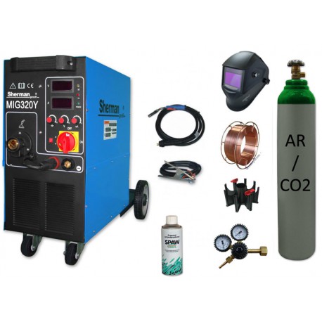 Spawarka MIG 320Y + butla mix + drut + adaptor + spawmix + reduktor + przyłbica V2a