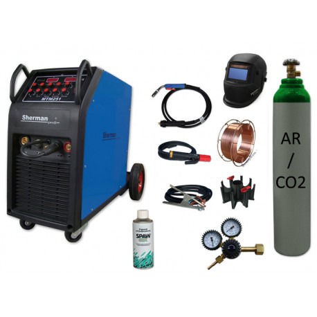 Spawarka MTM 251 + butla mix + reduktor arg/co2 + przyłbica samościemniająca V1a + drut + adaptor + spawmix