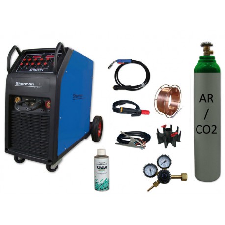 Spawarka MTM 251 + butla mix + reduktor arg/co2 + przyłbica samościemniająca V4 + drut + adaptor + spawmix