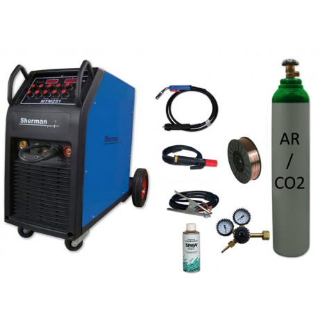Spawarka MTM 251 + butla mix + reduktor arg/co2 + przyłbica samościemniająca V1a + drut + spawmix