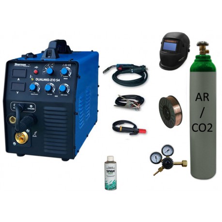 Spawarka Sherman DUALMIG 210 S4 + drut + butla mix + reduktor dwumanometrowy + spawmix