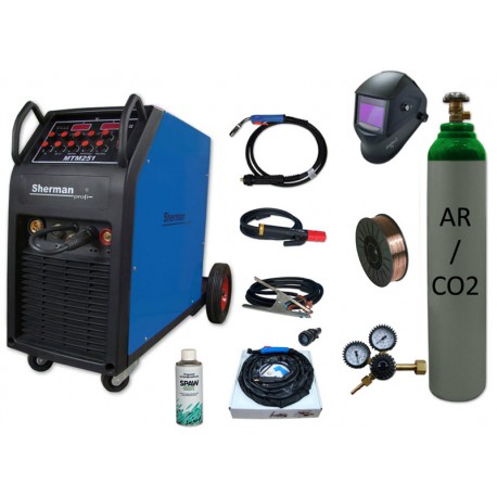 Spawarka MTM 251 + butla mix + uchwyt TIG + reduktor arg/co2 + drut + spawmix + przyłbica V3b