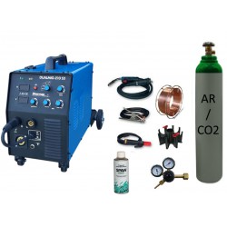 Spawarka DUALMIG 210 S3 Sherman + butla CO2 6kg + reduktor dwumanometrowy + przyłbica V1a + drut + adaptor + spawmix