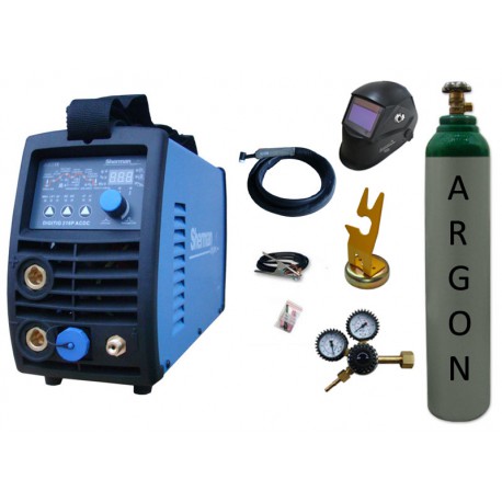 Spawarka Sherman DIGITIG 216P AC/DC inwertorowa + przyłbica V3b + butla + reduktor z rotametrem